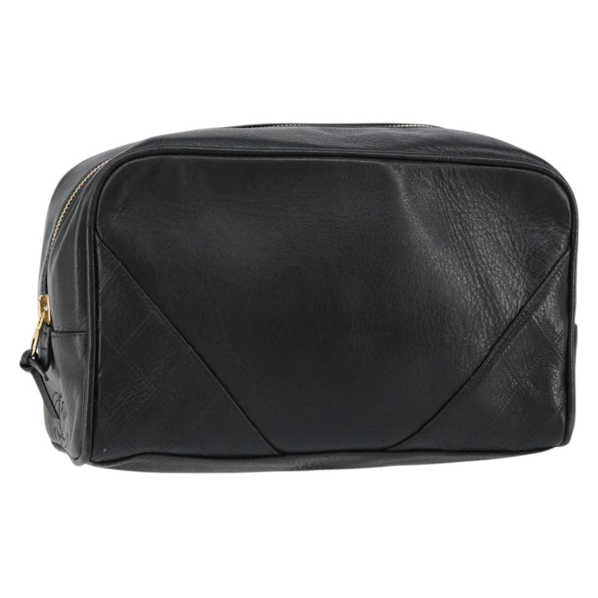 Chanel Vintage Toiletry Pouch Lambskin, BLACK, LEATHER, Clutche & pouche
