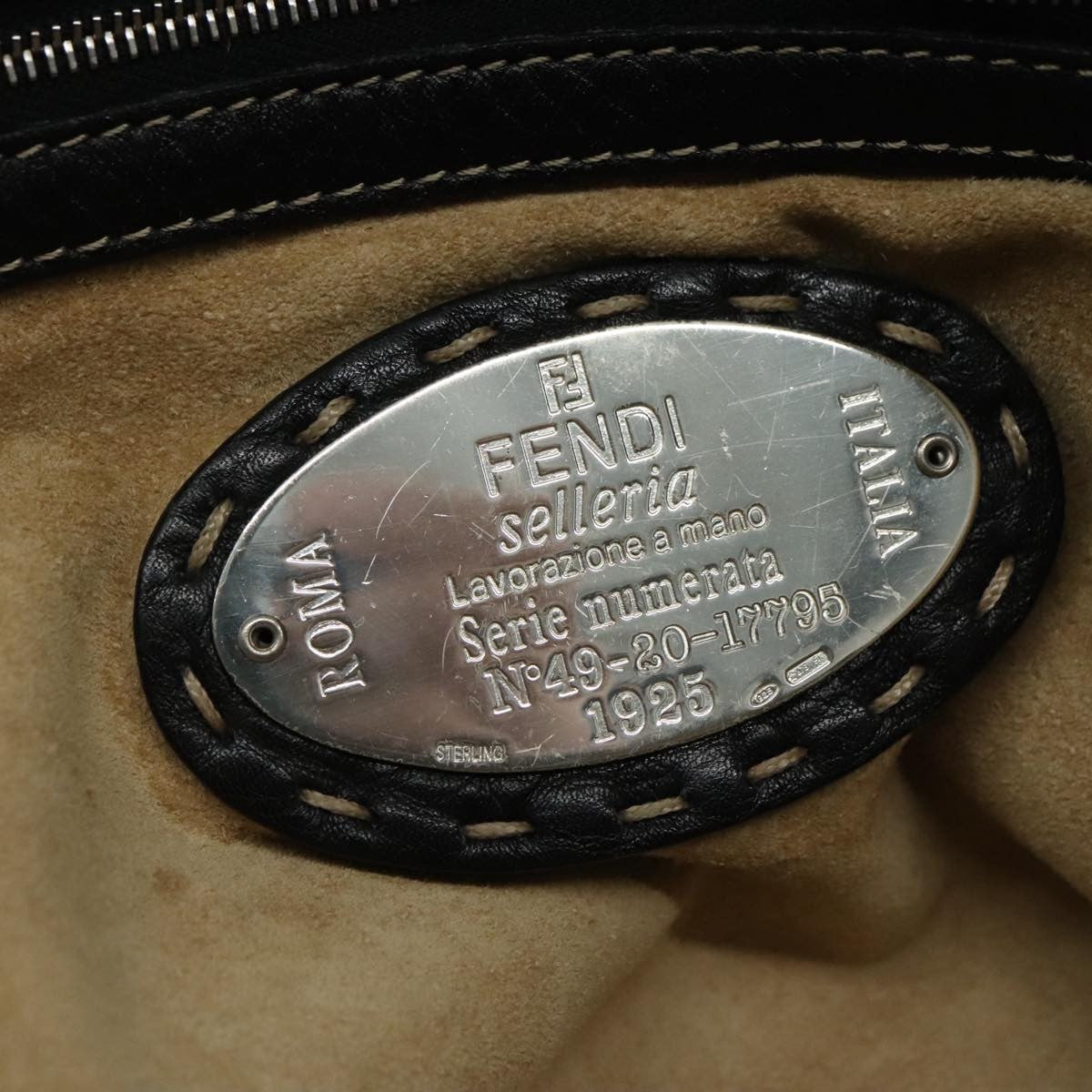 Fendi Selleria Handle Bag Embossed Leather, BLACK, LEATHER, Handbag