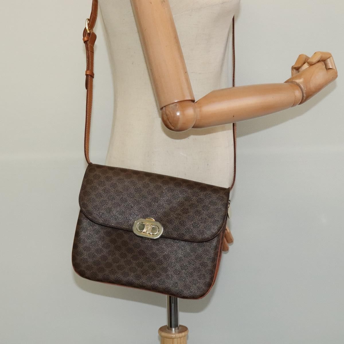 Celine Vintage Macadam Shoulder Bag Canvas and Leather, BROWN, CANVAS, Shoulder bag