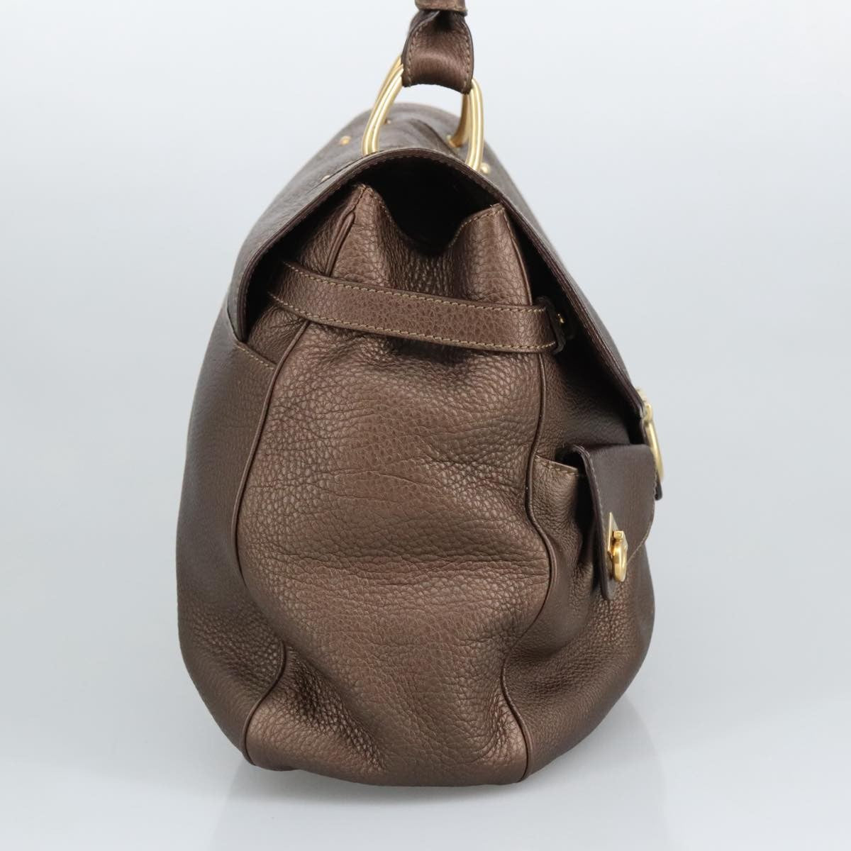 Salvatore Ferragamo Gancini handbag Leather, BROWN, LEATHER, Handbag