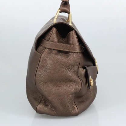 Salvatore Ferragamo Gancini handbag Leather, BROWN, LEATHER, Handbag