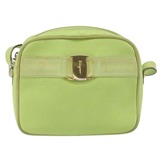 Salvatore Ferragamo Vala Shoulder Bag Leather, GREEN, LEATHER, Shoulder bag