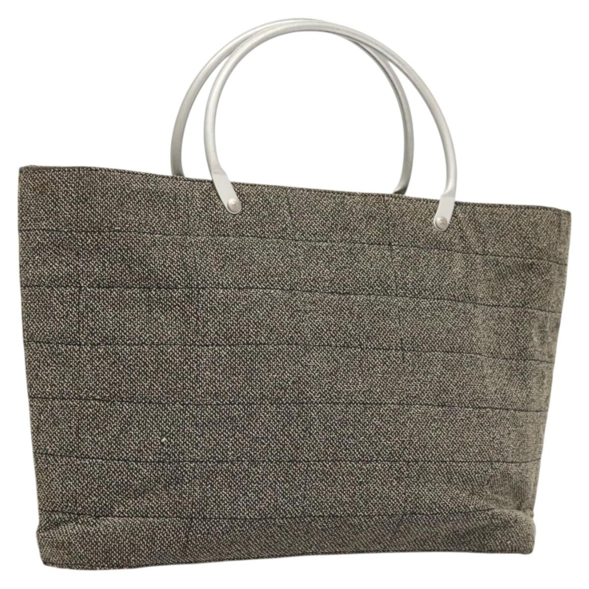 Chanel Vintage Chocolate Bar Tote Quilted Canvas, GRAY, CANVAS, Tote bag