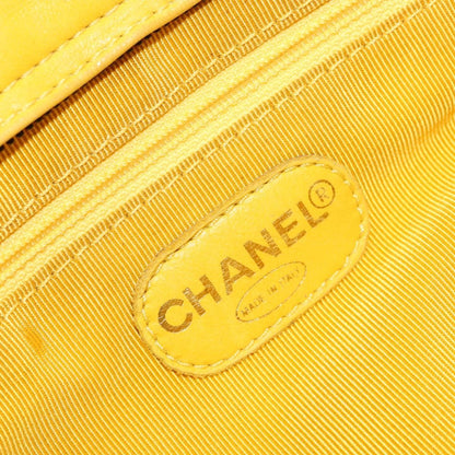 Chanel Vintage CC Resin Pocket Tote Quilted Leather, YELLOW, LEATHER, Tote bag
