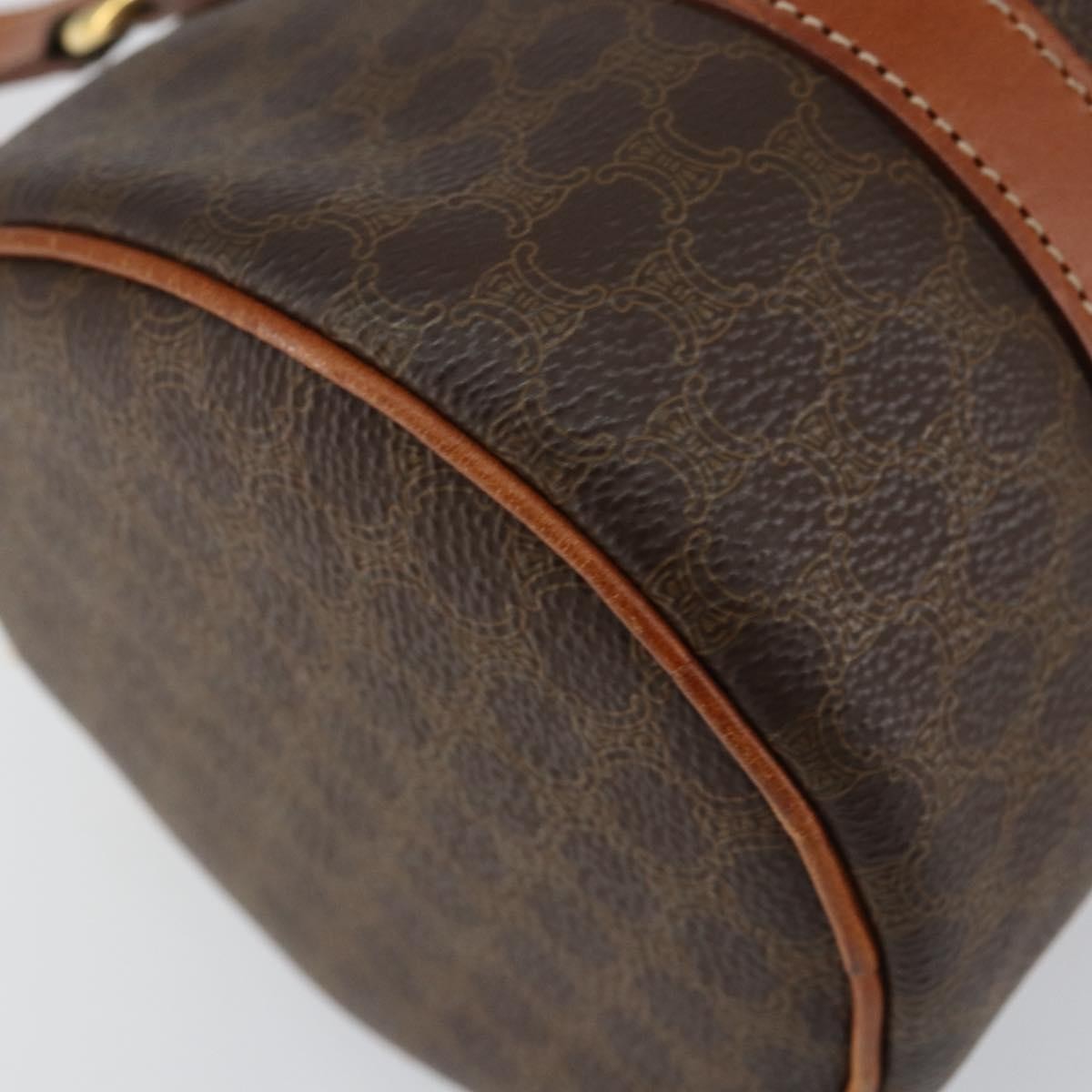 Celine Vintage Macadam Handbag Canvas and Leather, BROWN, PVC, Shoulder bag