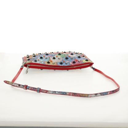 Christian Louboutin Loubiclutch Spiked Printed Leather, RED, CANVAS, Shoulder bag
