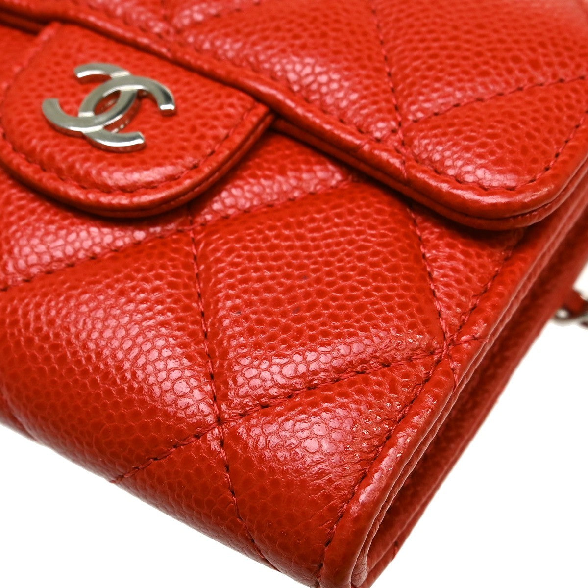Chanel Vintage CC Mini chain Shoulder Bag Leather, Red, Calfskin, Crossbody Bag