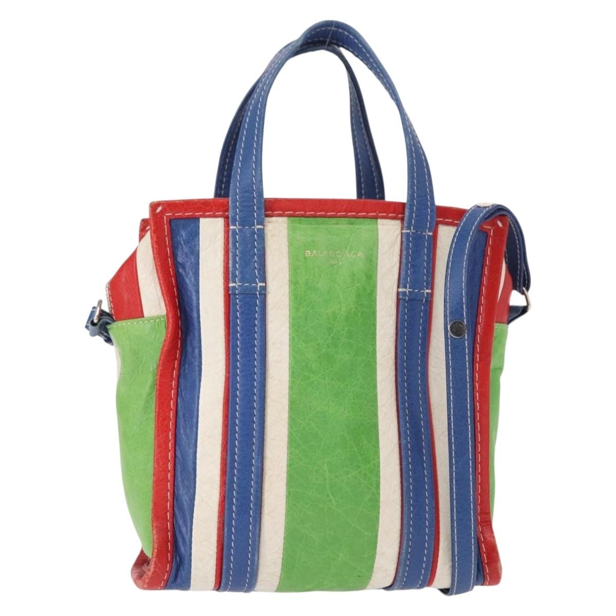 Balenciaga Bazar Convertible Tote Striped Leather, MULTICOLOUR, LEATHER, Tote bag