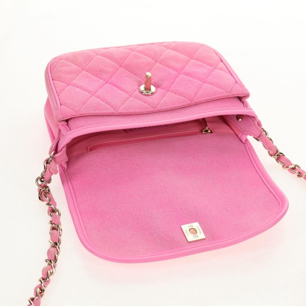 Chanel Flap Messenger Bag Quilted Denim, PINK, CANVAS, Shoulder bag