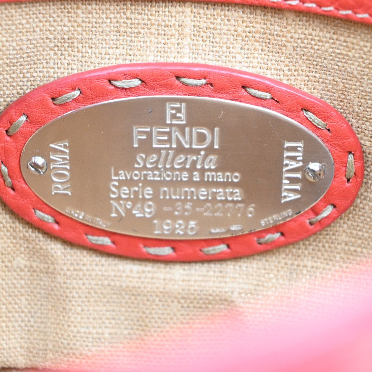 Fendi Selleria Linda Satchel Pebbled Leather, RED, LEATHER, Handbag