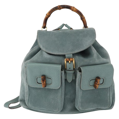 Gucci Vintage Bamboo Backpack Suede, TURQUOISE, SUEDE, Backpack