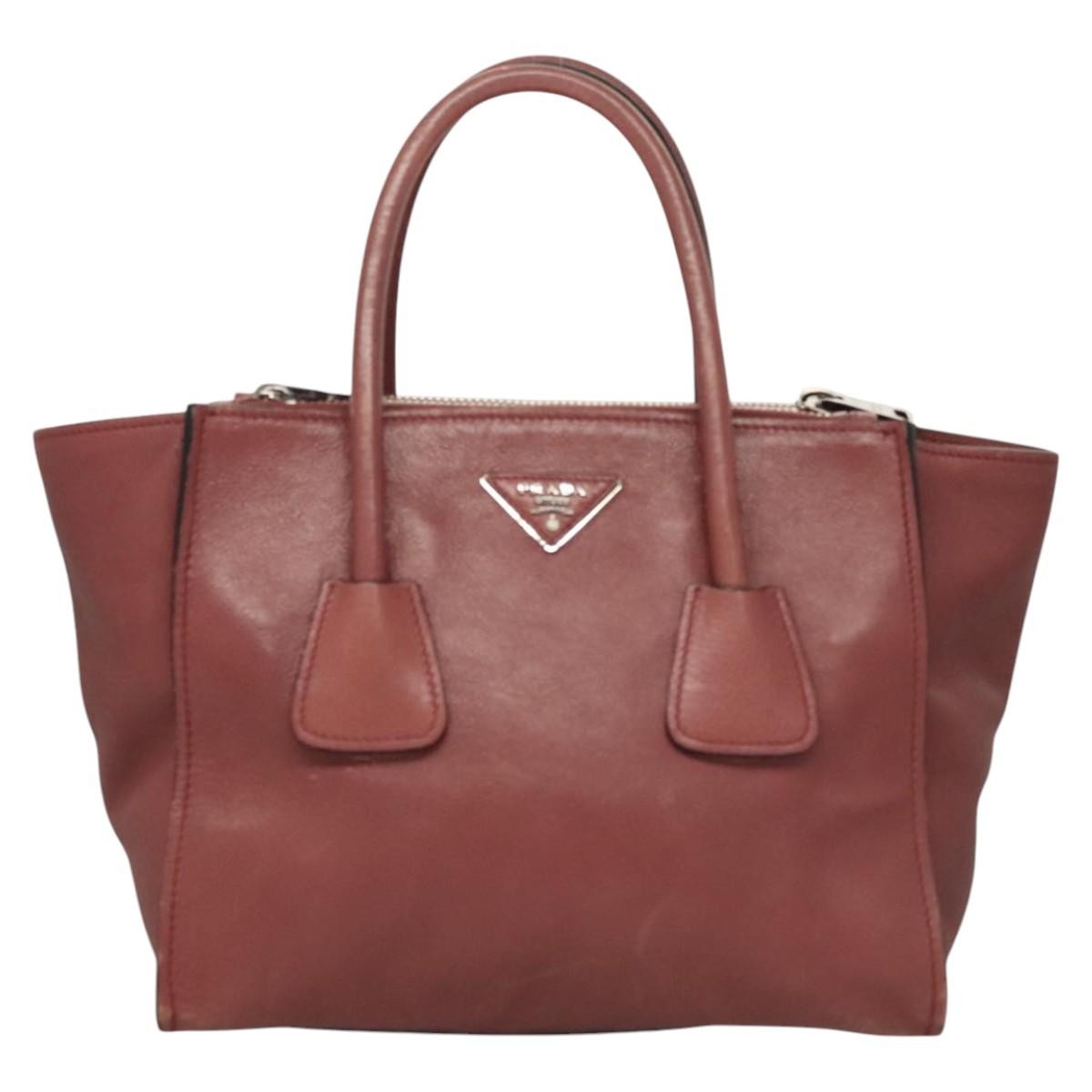 Prada Twin Pocket Convertible Tote Cervo Leather, PINK, LEATHER, Handbag