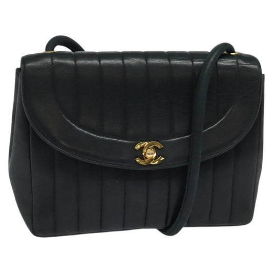 Chanel Vintage Vertical CC Flap Bag Leather, BLACK, LEATHER, Shoulder bag