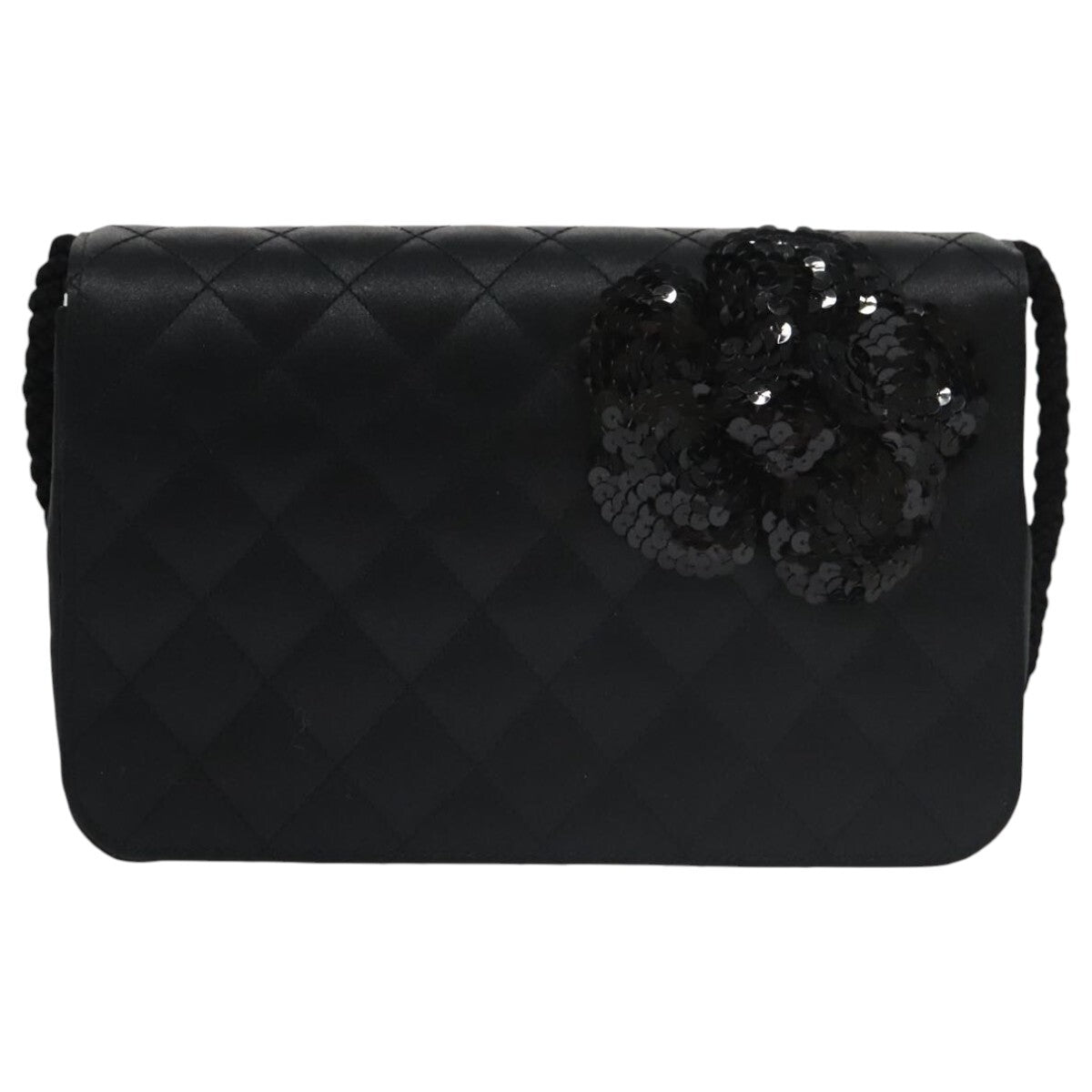 Chanel Camellia Charms Wallet on Chain Silk, BLACK, SATIN, Wallets