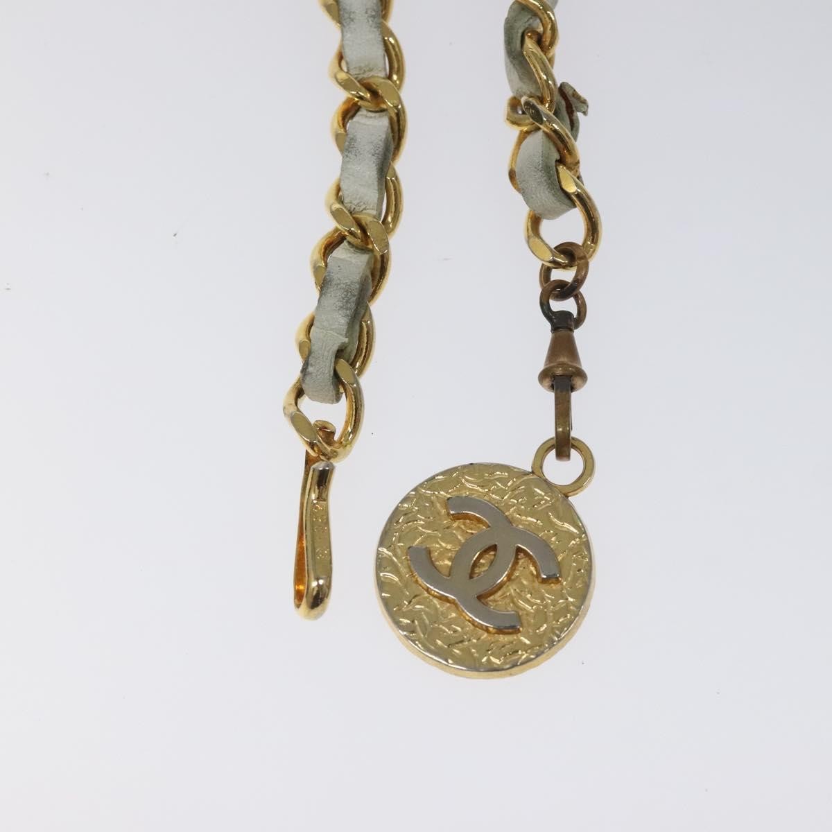 Chanel Vintage Logo Chain Belt Metal and Leather, WHITE, METAL, Belts