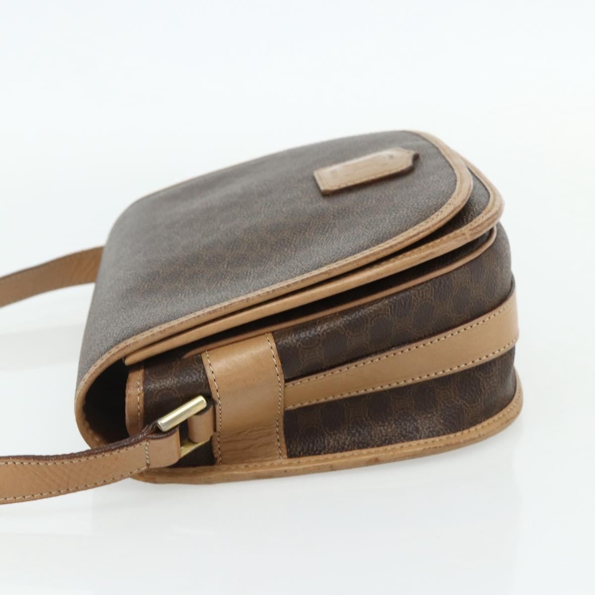 Celine Vintage Macadam Shoulder Bag Canvas and Leather, Brown, Canvas, Shoulder Bag