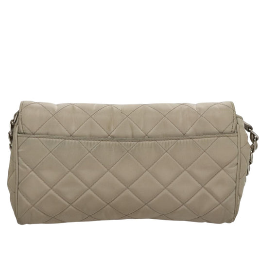 Prada Pushlock Chain Flap Bag Quilted Tessuto, BEIGE, NYLON, Shoulder bag