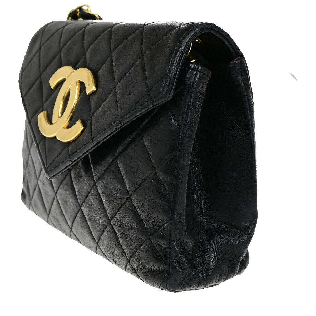 Chanel Vintage Envelope Flap Bag Quilted Lambskin, BLACK, LEATHER, Shoulder bag