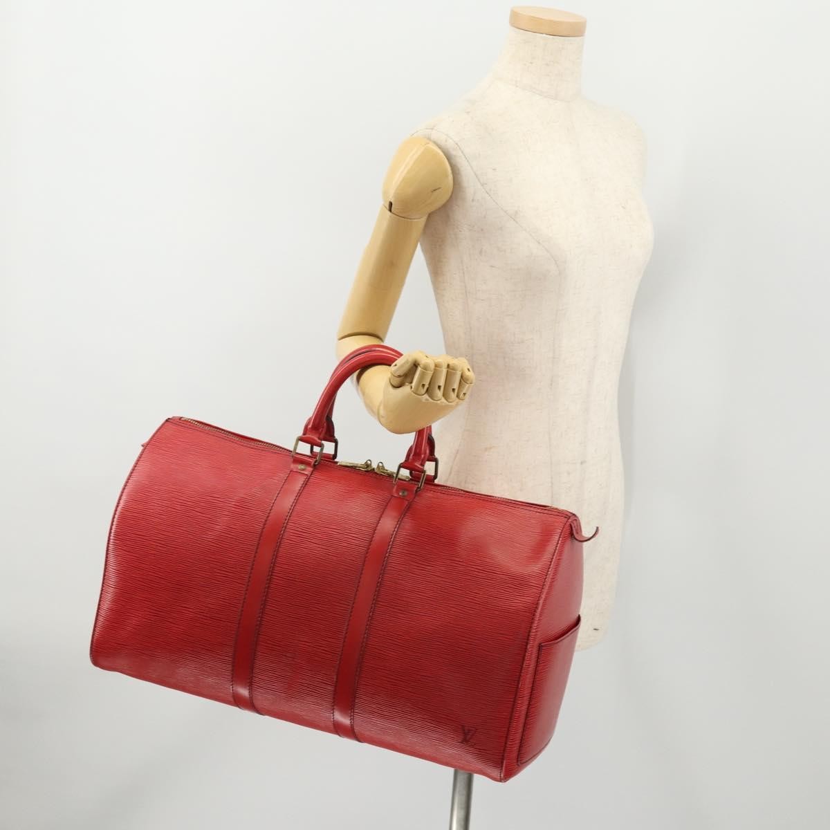 Louis Vuitton Keepall Bag Epi Leather, RED, LEATHER, Travel bag