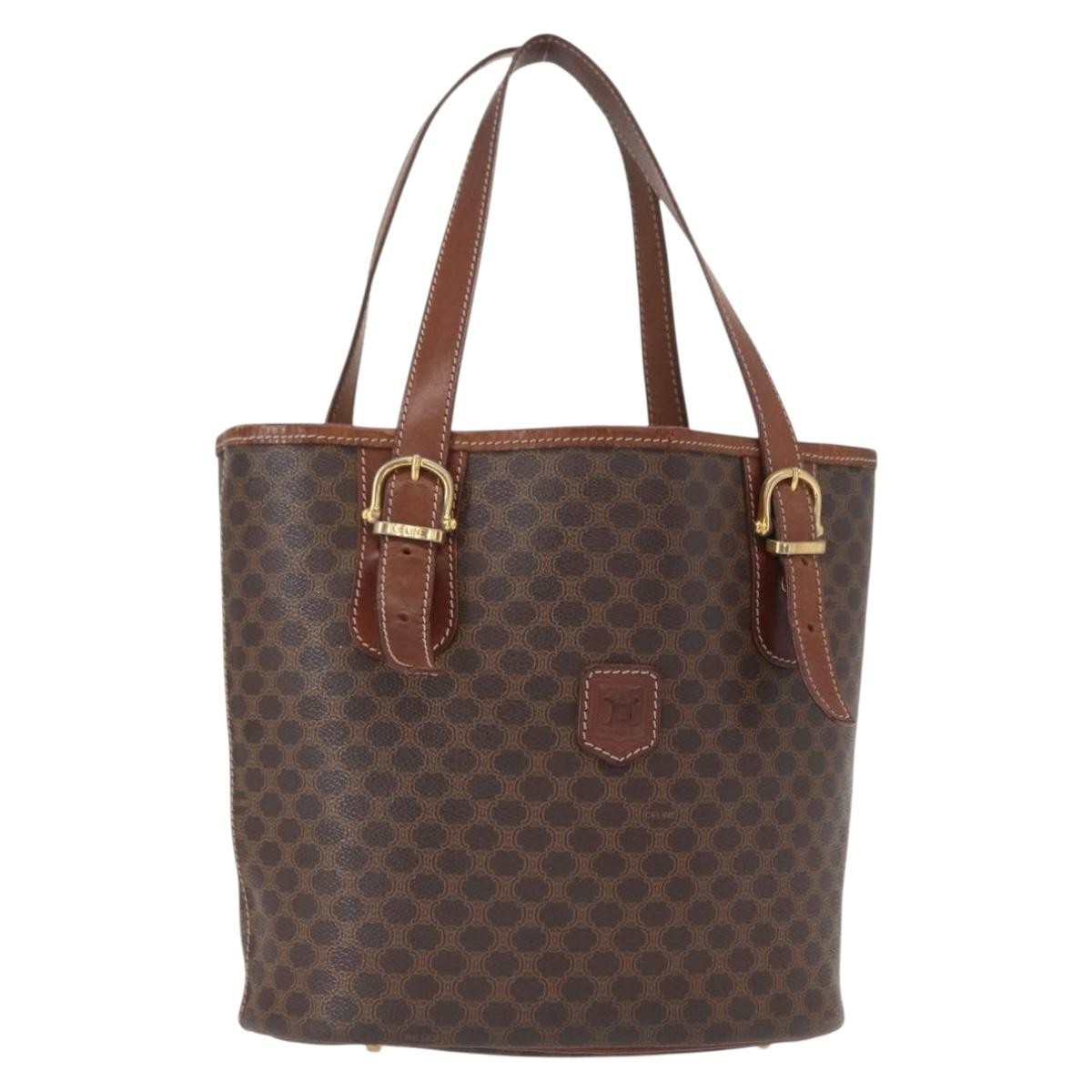 Celine Vintage Macadam Handbag Canvas and Leather, BROWN, CANVAS, Tote bag