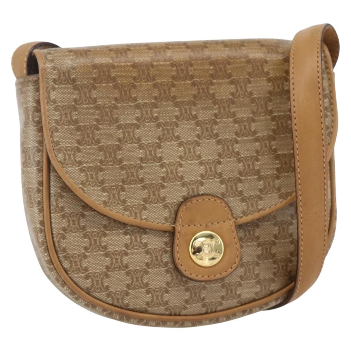 Celine Vintage Macadam Shoulder Bag Canvas, BEIGE, PVC, Shoulder bag