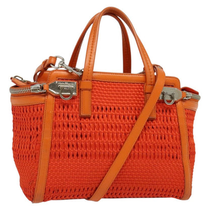 Salvatore Ferragamo Gancini handbag Canvas and Leather, ORANGE, CANVAS, Handbag