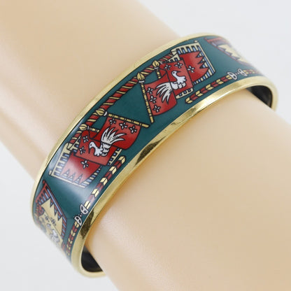Hermes Caleche Bangle Bracelet Enamel, GREEN, GOLD_PLATED, Bracelet