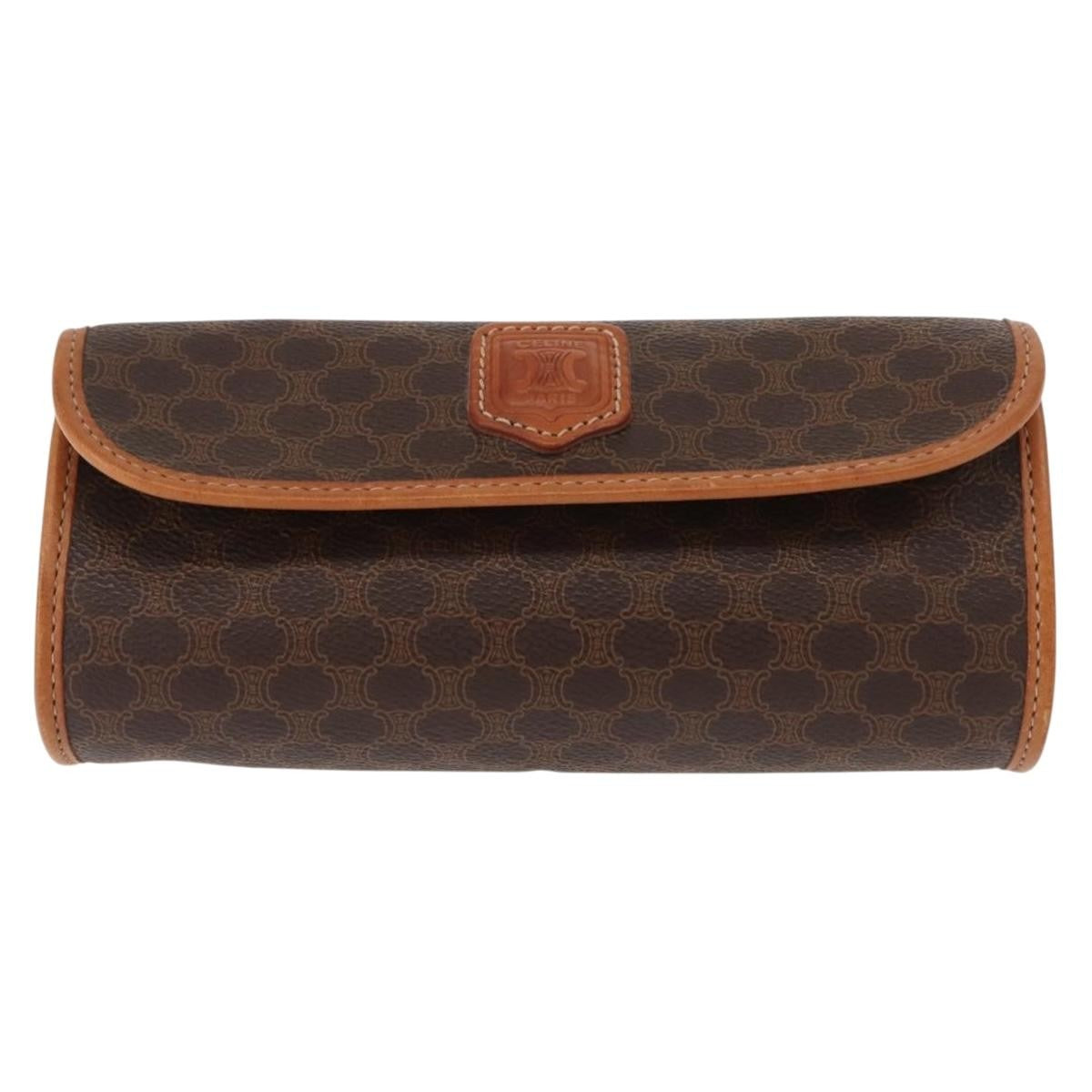 Celine Macadam Pochette Canvas and Leather, BROWN, CANVAS, Clutche & pouche