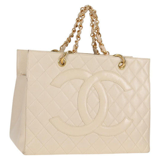 Chanel Vintage Grand Shopping Tote Quilted Calfskin, GOLD, LEATHER, Tote bag