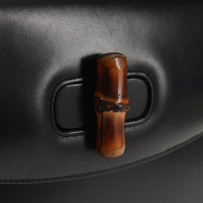 Gucci Vintage Convertible Bamboo Top Handle Bag Leather, BLACK, LEATHER, Handbag