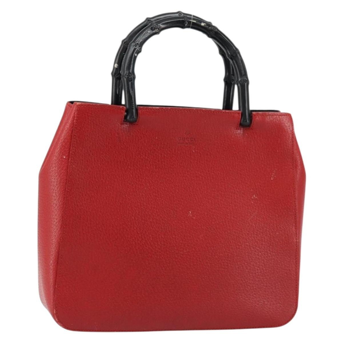 Gucci Vintage Bamboo Handle Bag Leather, RED, LEATHER, Handbag