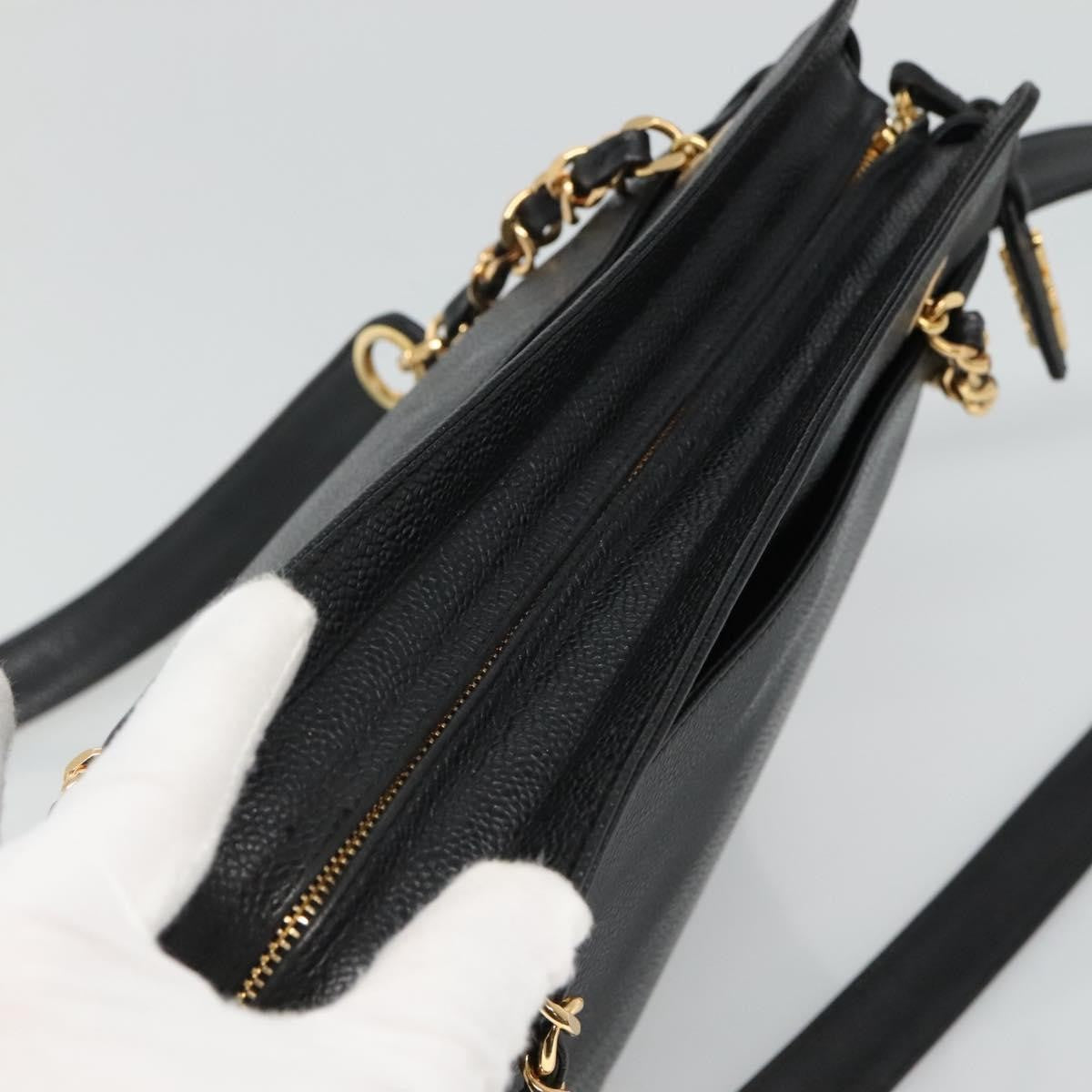 Chanel Vintage Stitched CC Shoulder Bag Caviar, BLACK, LEATHER, Shoulder bag