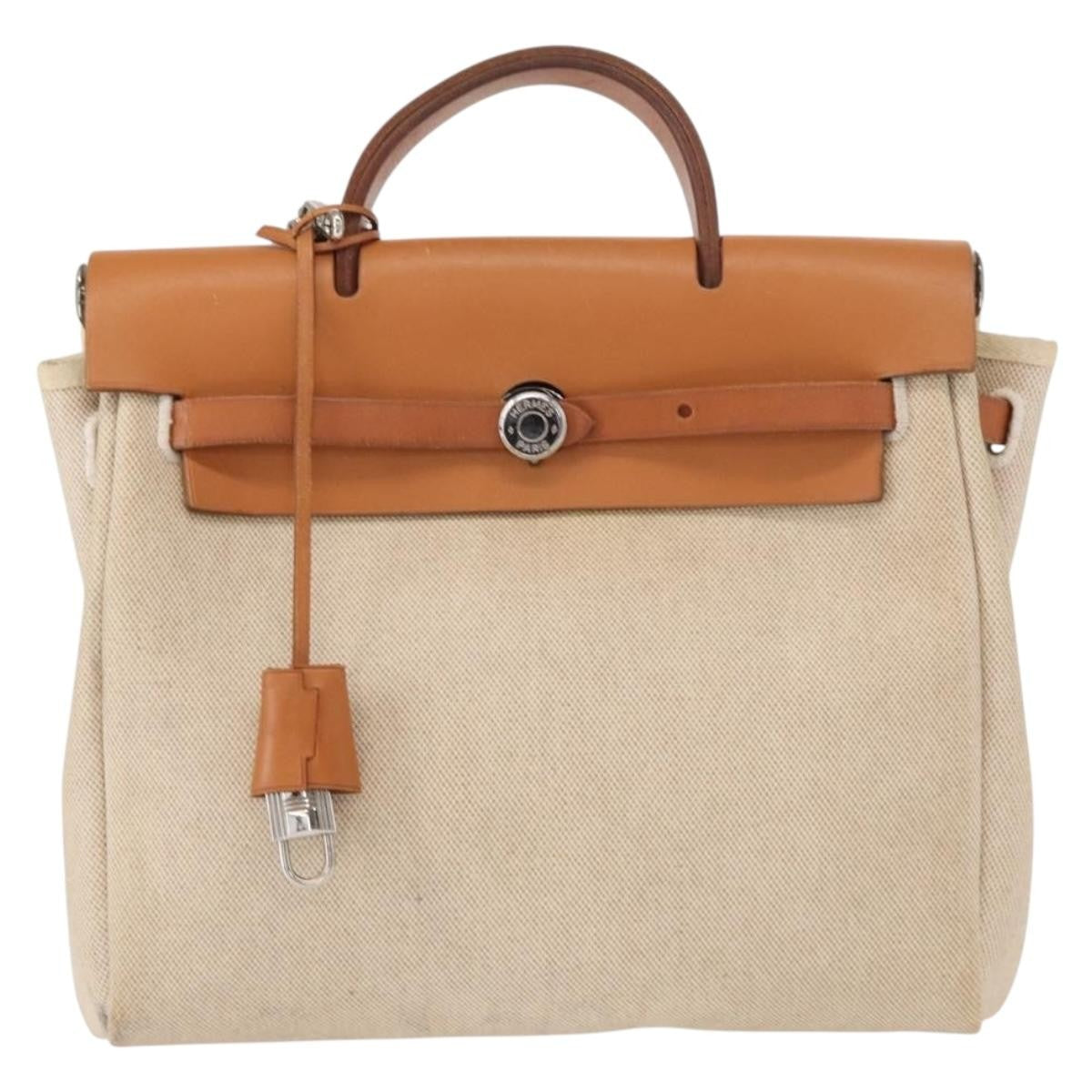 Hermes Herbag A Dos Backpack Toile, BEIGE, CANVAS, Backpack