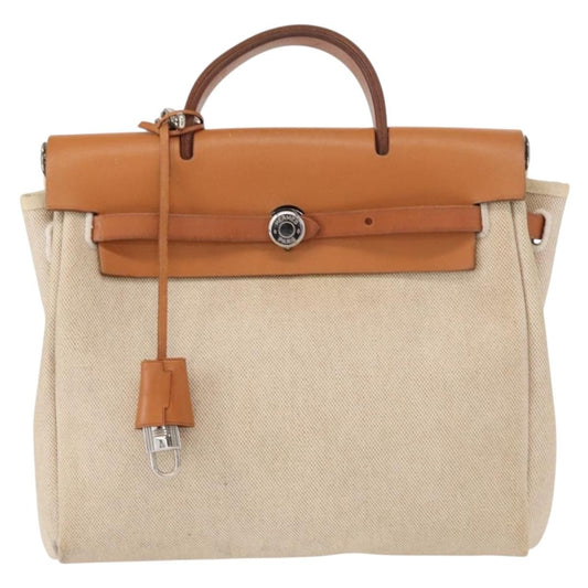 Hermes Herbag A Dos Backpack Toile, BEIGE, CANVAS, Backpack