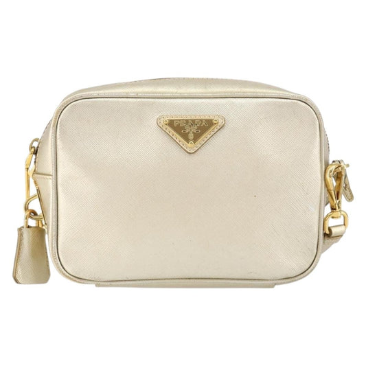 Prada Camera Shoulder Bag Saffiano Leather, GOLD, LEATHER, Shoulder bag