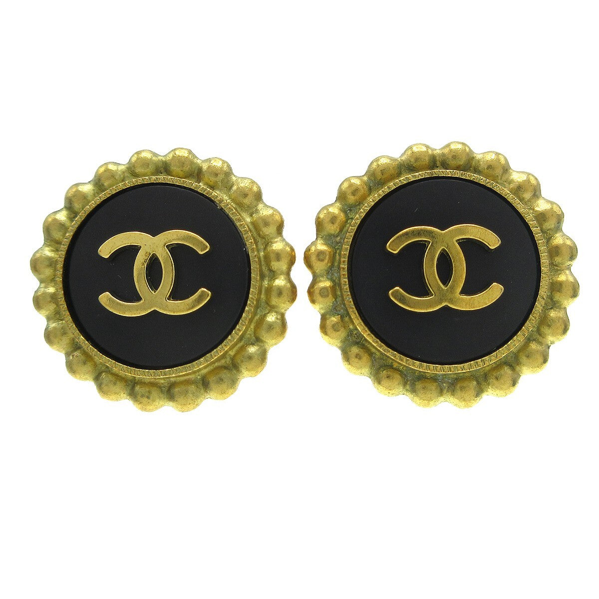 Chanel CC Round Earrings Metal, BLACK, GOLD_PLATED, Earrings