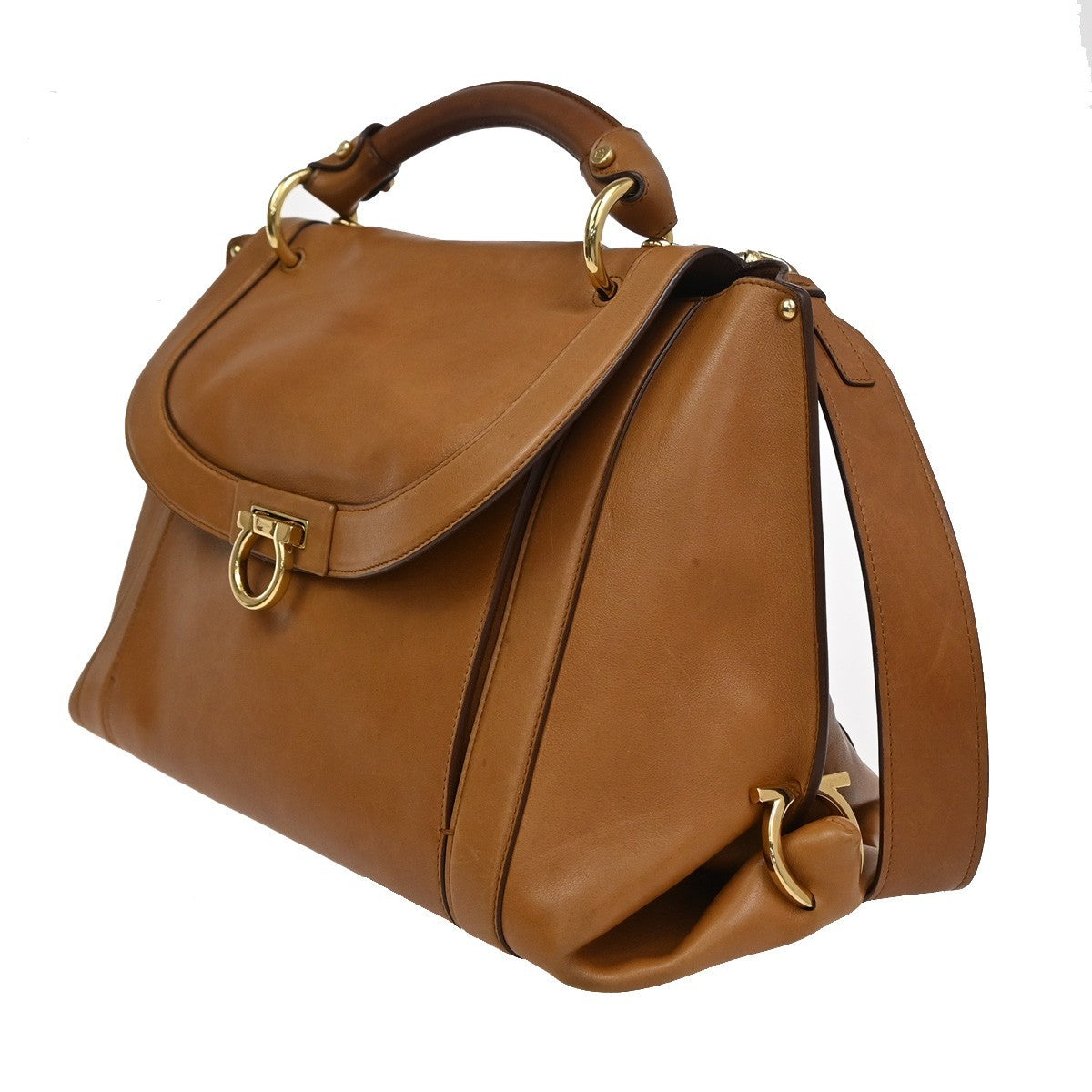 Salvatore Ferragamo Suzanna Satchel Smooth Leather, BROWN, LEATHER, Handbag