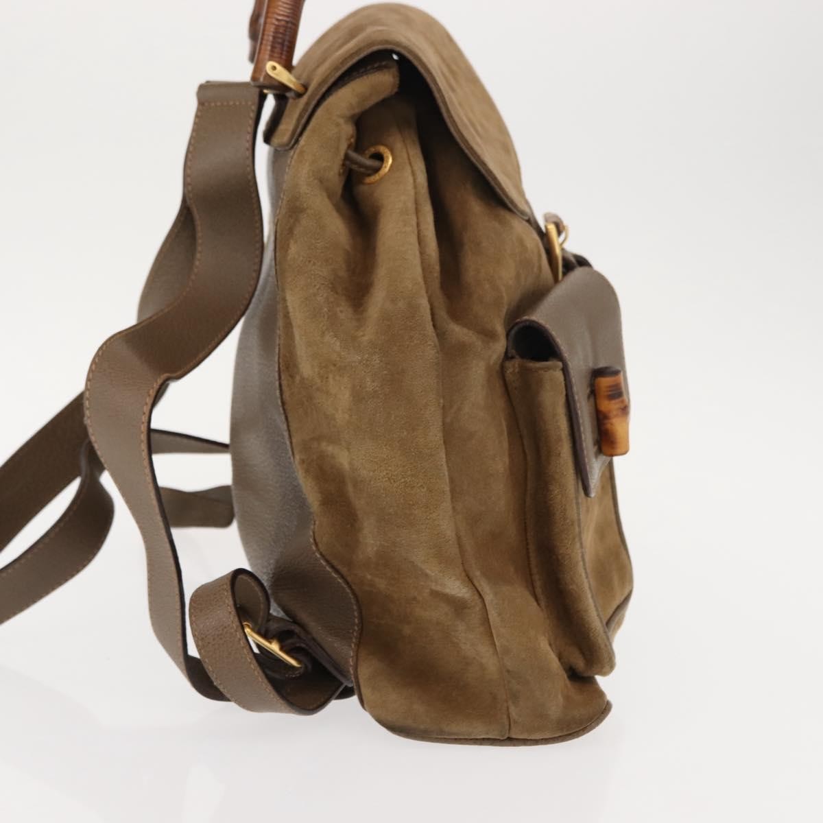 Gucci Vintage Bamboo Backpack Suede, BROWN, SUEDE, Backpack