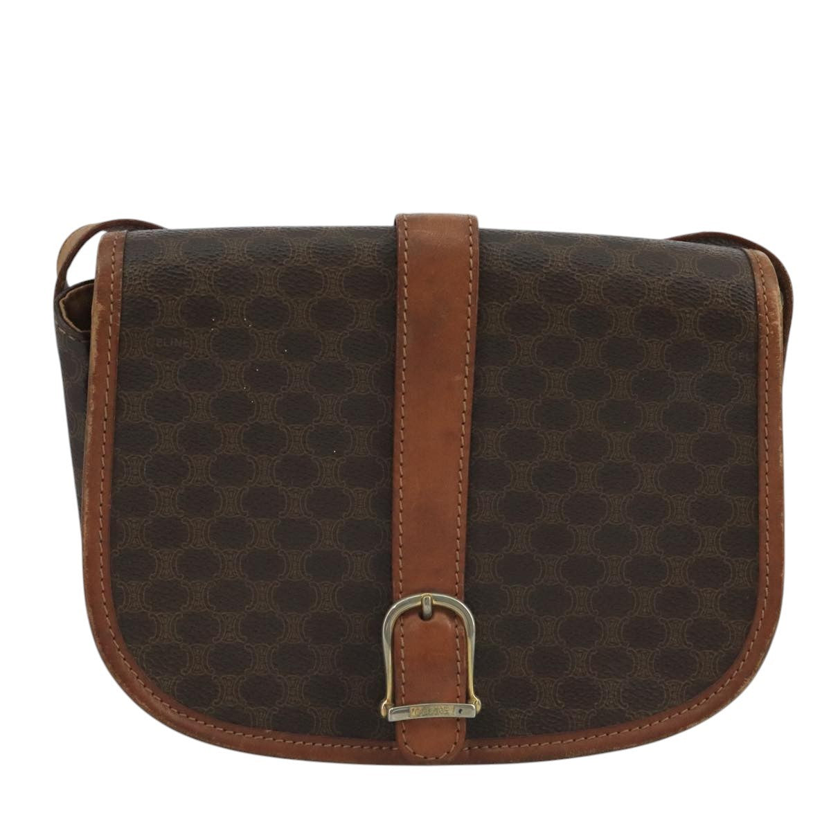 Celine Macadam Shoulder Bag PVC Leather, BROWN, CANVAS, Shoulder bag