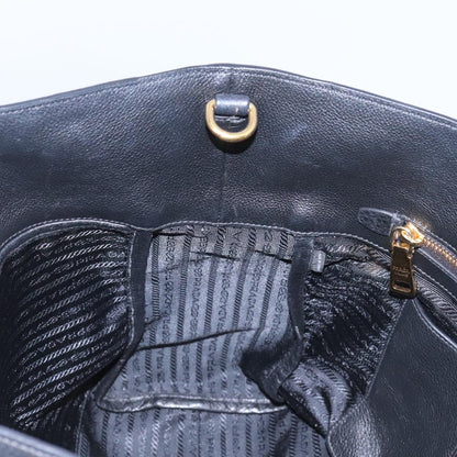 Prada Shopping Tote Vitello Daino, BLACK, LEATHER, Tote bag