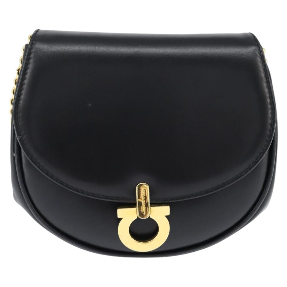 Salvatore Ferragamo Gancini Chain Shoulder bag Leather, BLACK, LEATHER, Shoulder bag