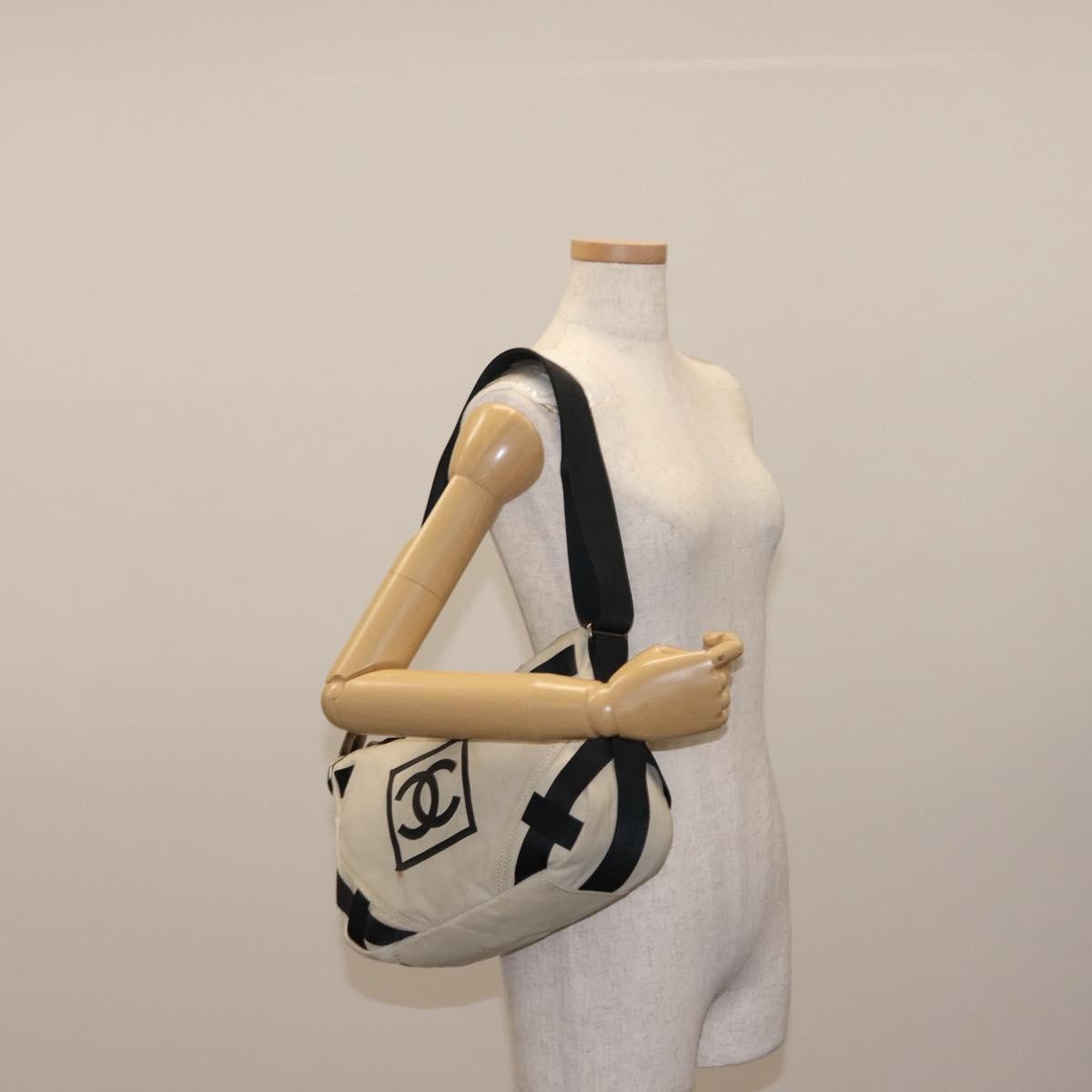 Chanel Vintage Crossbody Bag Canvas, BEIGE, CANVAS, Shoulder bag