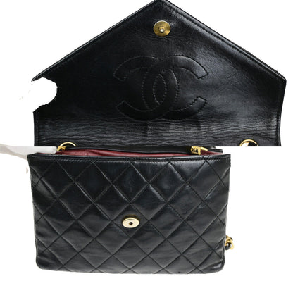 Chanel Vintage Envelope Flap Bag Quilted Lambskin, BLACK, LEATHER, Shoulder bag