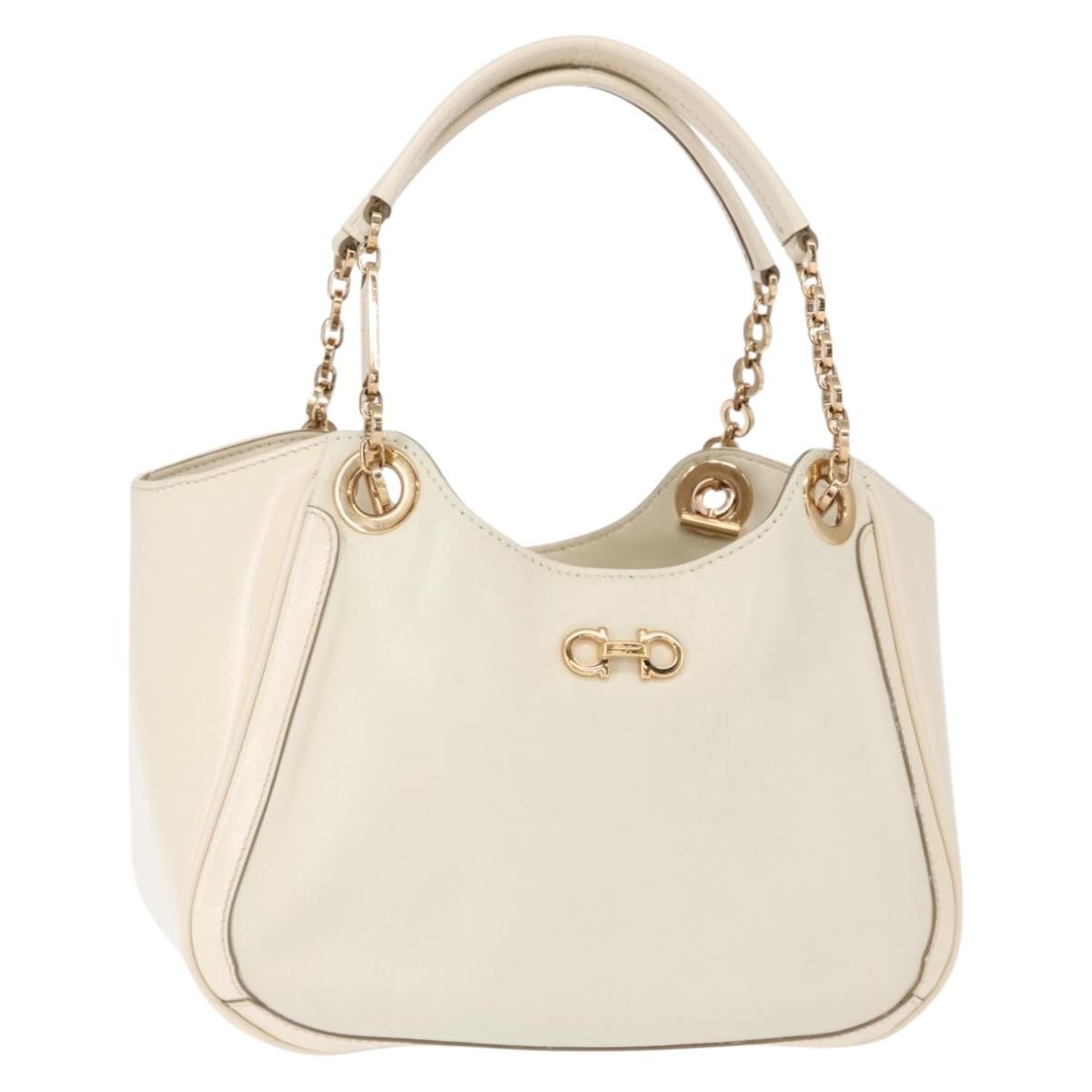 Salvatore Ferragamo Betulla Chain Tote Leather, WHITE, LEATHER, Handbag