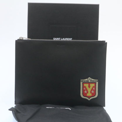 Saint Laurent Zip Pouch Leather, BLACK, LEATHER, Clutche & pouche