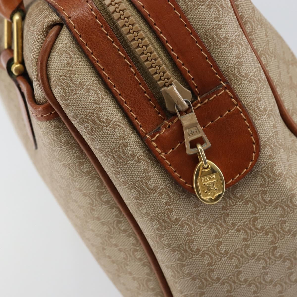 Celine Vintage Macadam Handbag Canvas and Leather, BEIGE, CANVAS, Handbag