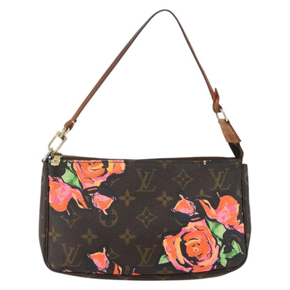 Louis Vuitton Pochette Accessoires Limited Edition Monogram Roses, BROWN, CANVAS, Clutche & pouche