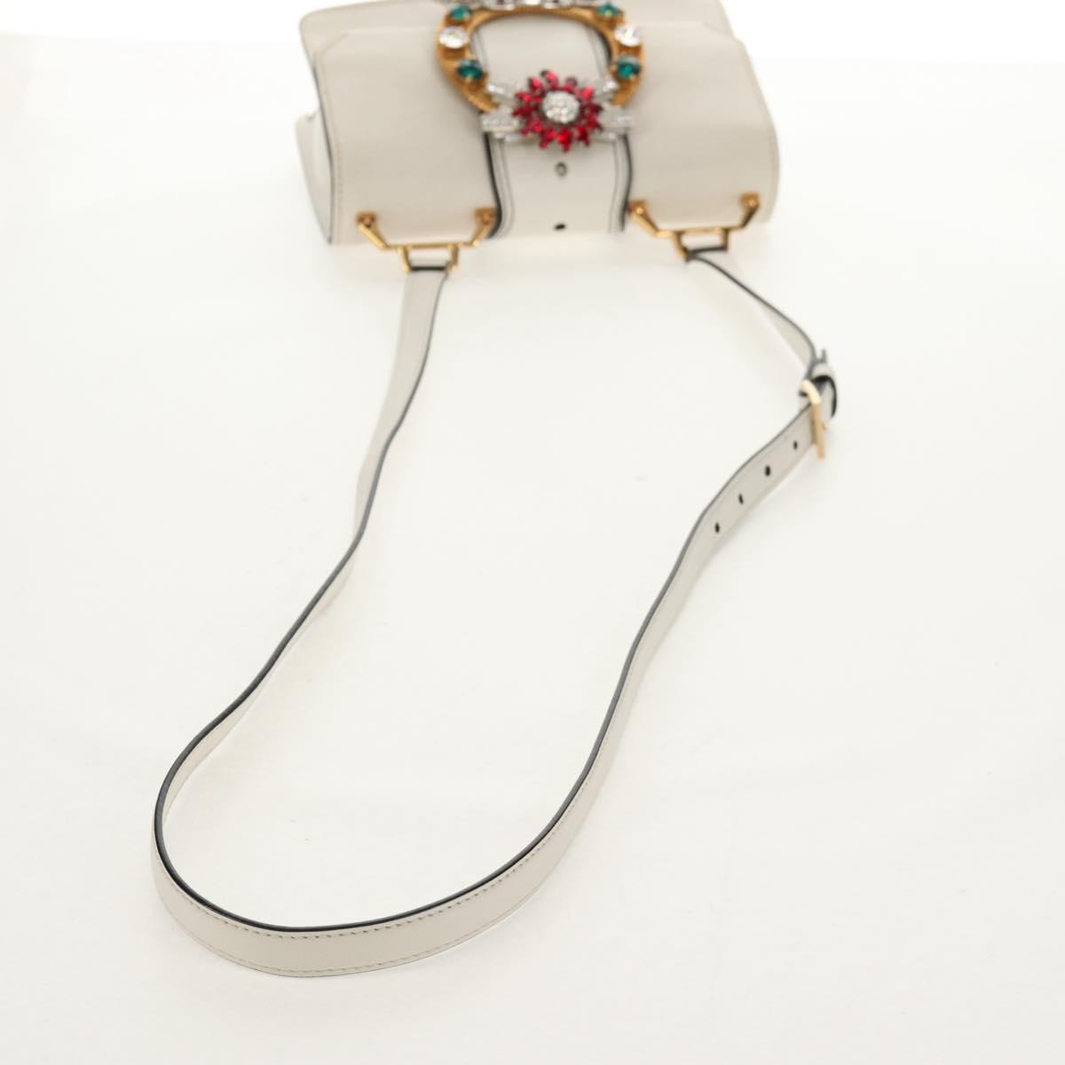 Miu Miu Madras Crystal Buckle Shoulder Bag Leather, WHITE, LEATHER, Shoulder bag