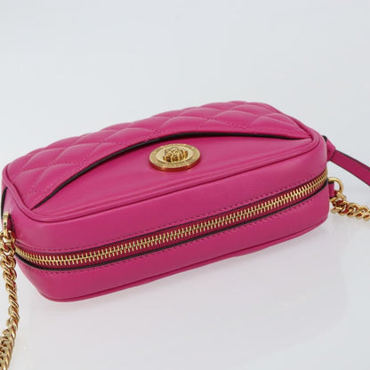 Versace Medusa Icon Front Slip Pocket Camera Bag Quilted Leather, PINK, LEATHER, Shoulder bag