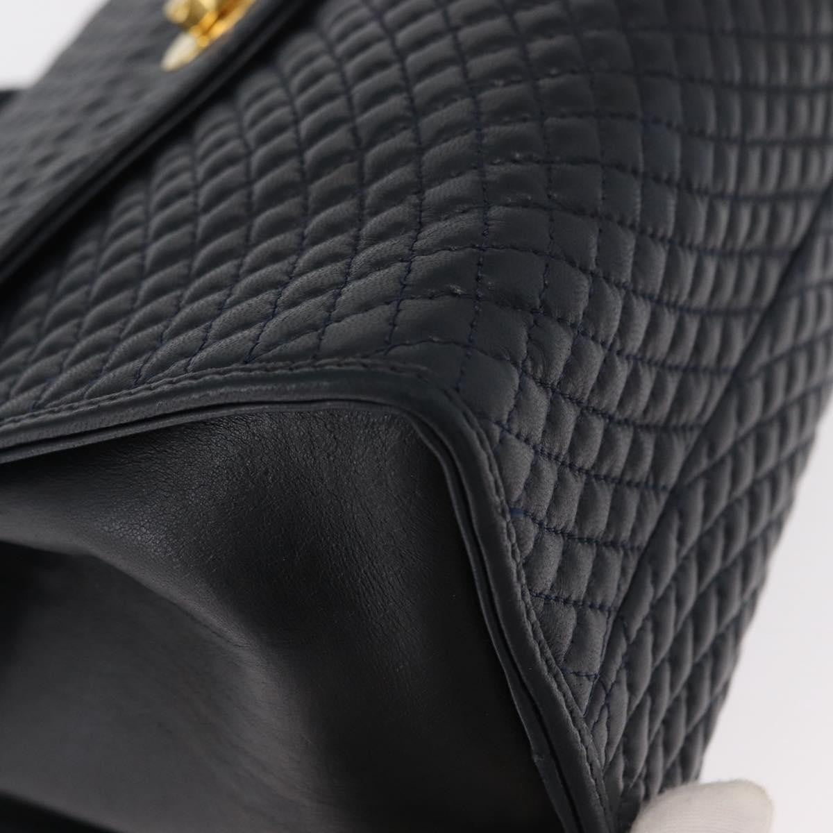 Bally Vintage Handbag Quilted Leather, NAVY, LEATHER, Handbag